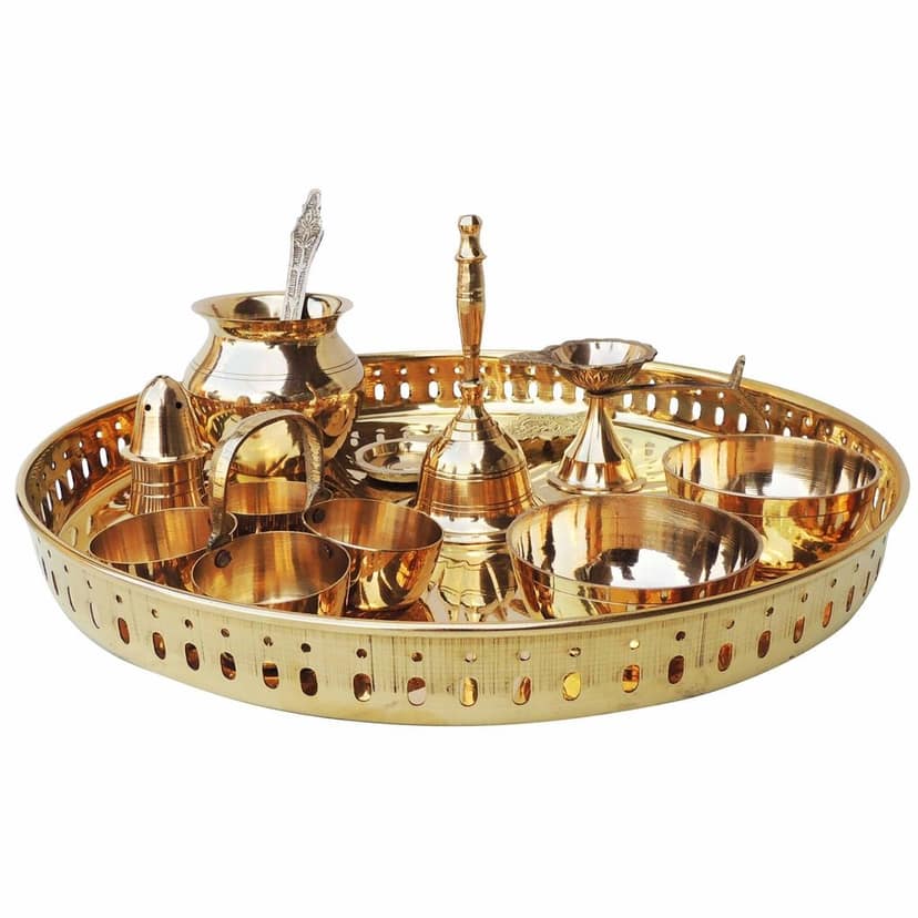 Brass Decorative Puja Thali Set With Multiple Items (ZMAS476 E) view 3