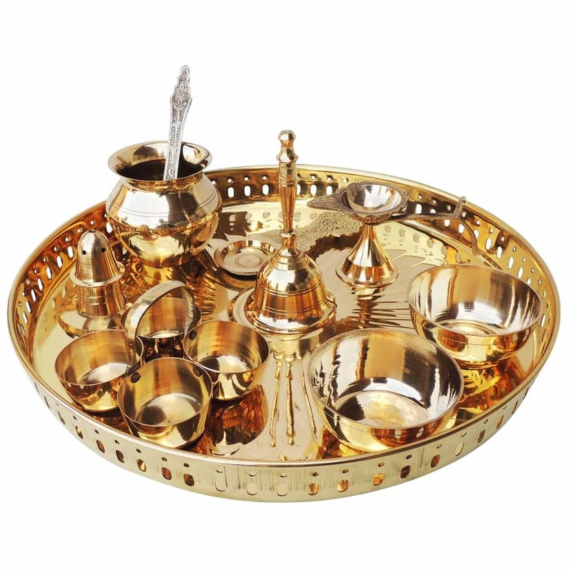 Brass Decorative Puja Thali Set With Multiple Items (ZMAS476 E) view 4
