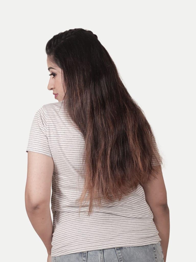 Women stripe printed Tees- Off White Colour view 4