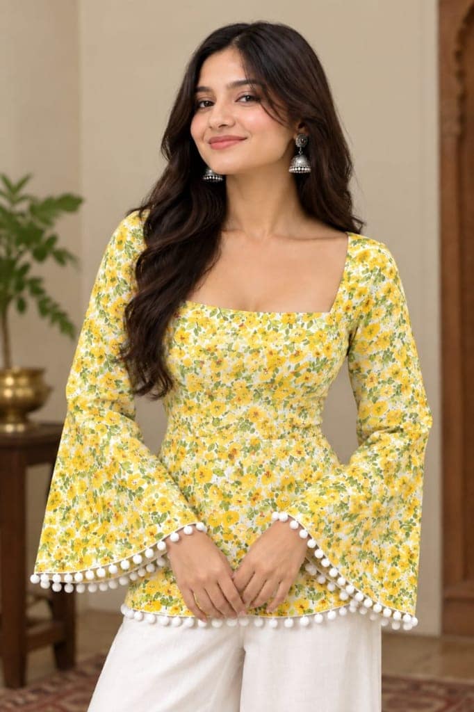 Women Printed Straight Kurti with Square Neck & Full Belly Sleeves | Elegant Casual Ethnic Wear