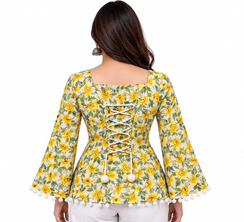 Women Printed Straight Kurti with Square Neck & Full Belly Sleeves | Elegant Casual Ethnic Wear view 2