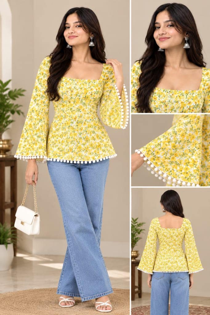 Women Printed Straight Kurti with Square Neck & Full Belly Sleeves | Elegant Casual Ethnic Wear view 3