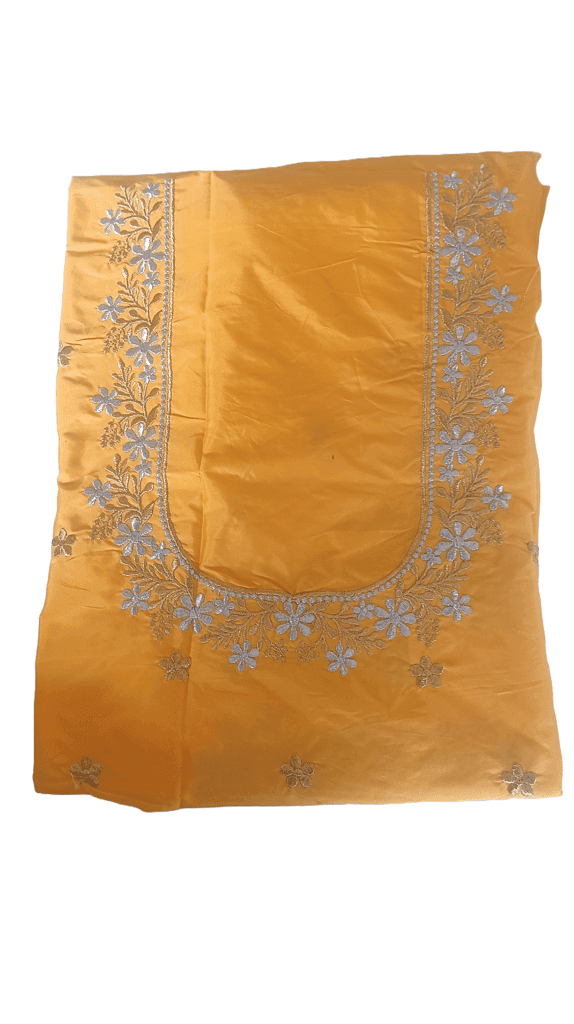 Yellow Georgette Embroidery Blouse Piece With Silver Zari Work