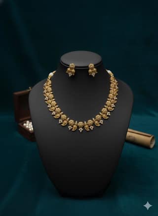Designer Matte Polish Floral Necklace & Earrings Set for Women