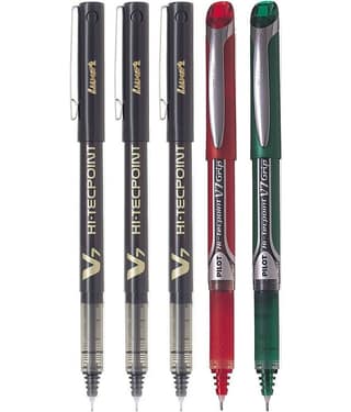PILOT V7/V7 Grip (Red/Green/Black - Set of 5) Roller Ball Pen