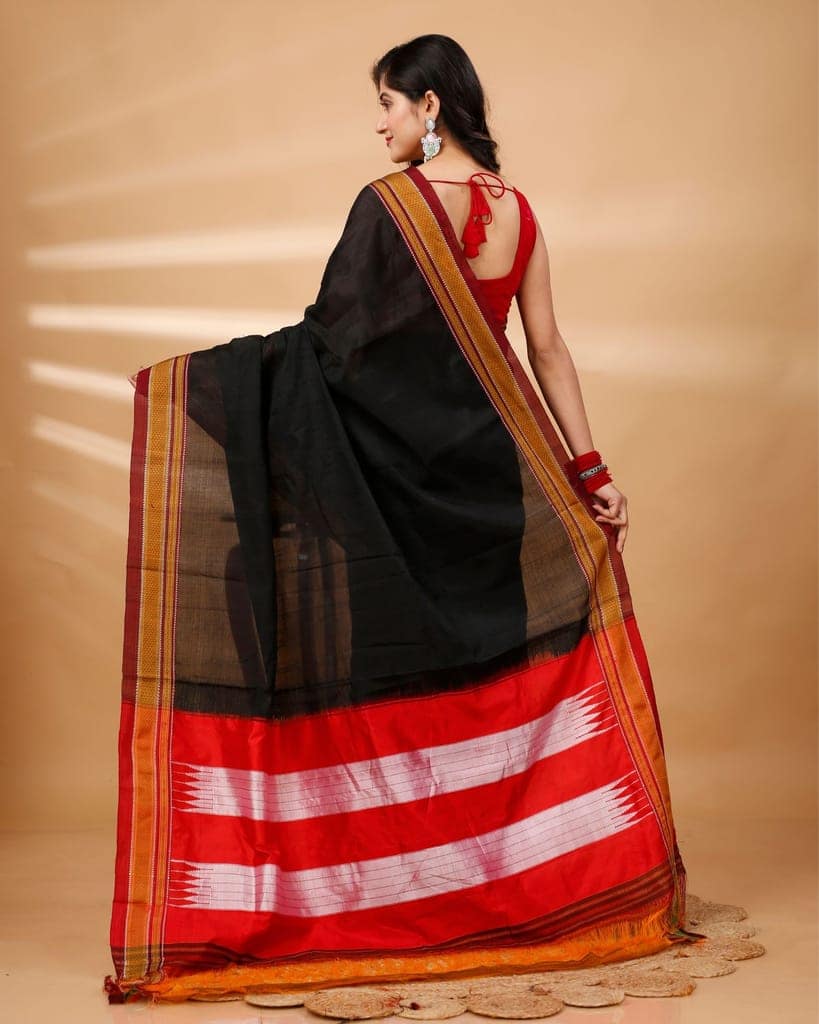 ILKAL Handloom Cotton Silk Saree Black Color with running blouse-7444 view 4