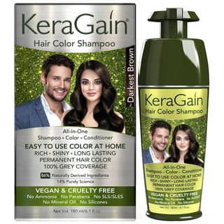 KeraGain Hair Colour Shampoo (Darkest Brown,180Ml) - PPD & Ammonia Free Color For Women &Men|Permanent Hair Dye Shampoo with 100% Grey Coverage Up To 8 Weeks|Argan Oil,Onion Oil&Vegan Keratin KeraGain Hair Colour Shampoo (Darkest Brown,180Ml) - PPD & Amm