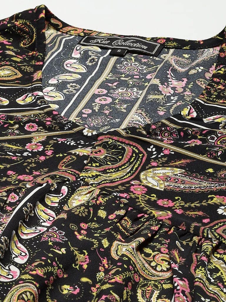 Multicoloured Ethnic Motifs Crepe A-Line Dress view 2