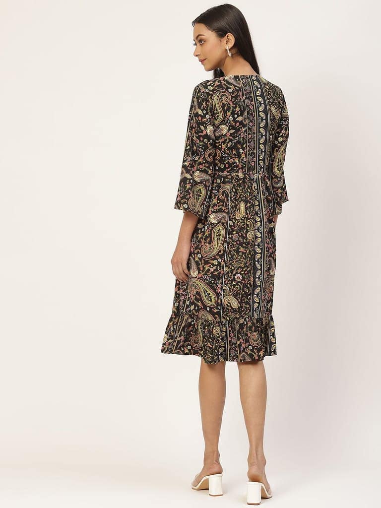 Multicoloured Ethnic Motifs Crepe A-Line Dress view 4