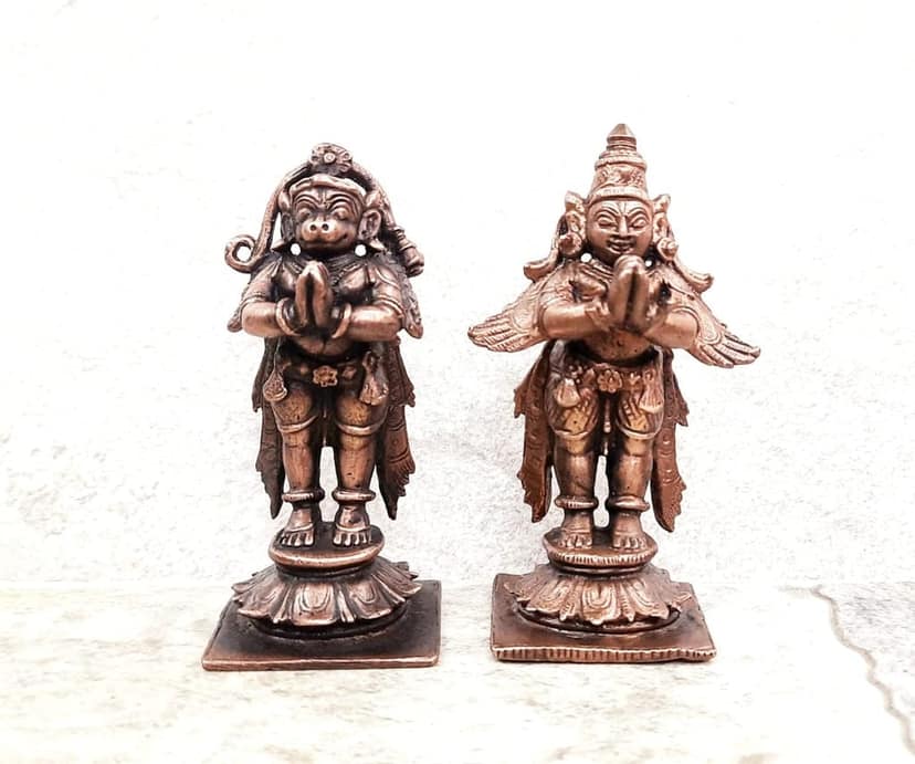 Searchers Paradise - Copper Idols Standing Garudar and Hanuman , 3.1 inches, Copper Handmade 250 Grams, Patina Antique Finish, Pack of 1 Piece
