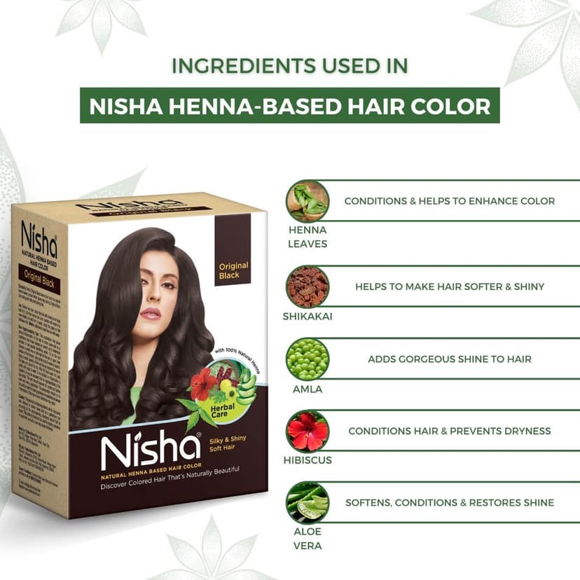 Nisha Henna Based Hair Color Original Black 60g, Henna Powder Hair Color Dye Black Hair Colour view 3