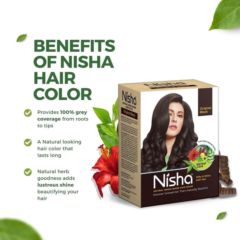Nisha Henna Based Hair Color Original Black 60g, Henna Powder Hair Color Dye Black Hair Colour view 4