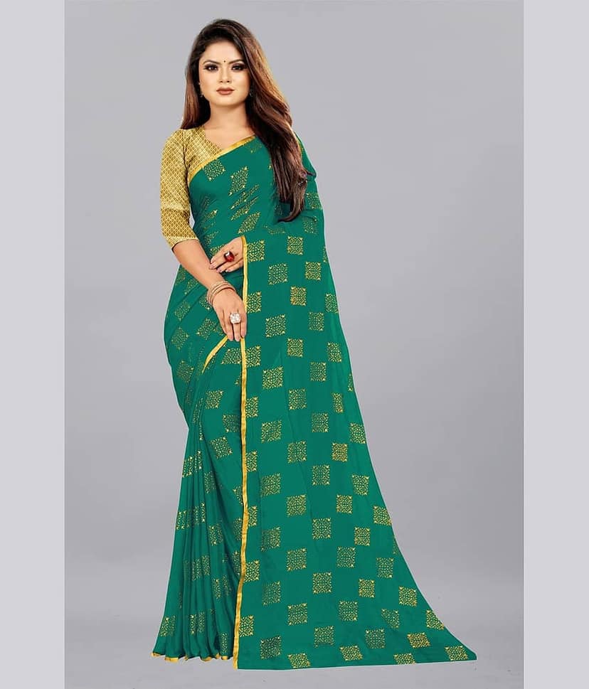 Rhey Chiffon Printed Saree With Unstitched Blouse Piece ( Mint Green )