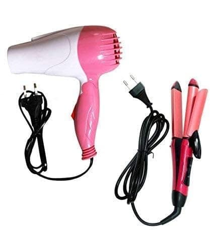Hair Dryer With Mini Hair Straightener Curler Combos Hair Styling Tools - 1000 Watts, Multicolored