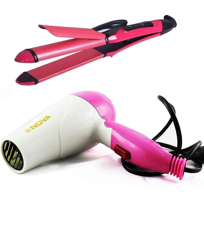 Hair Dryer With Mini Hair Straightener Curler Combos Hair Styling Tools - 1000 Watts, Multicolored view 4