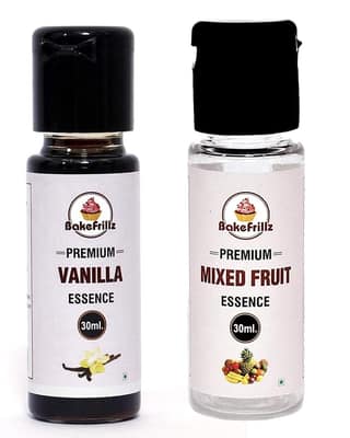 Bakefrillz Vanilla and Mix Fruit Food Flavor Essence Combo for Cake Baking, Ice Creams, Puddings, Cookies Making, 30 ml x 2