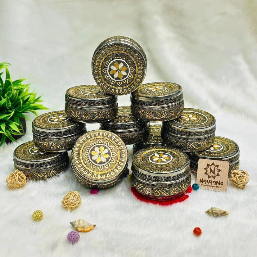 Meenakari Steel Box, Decorative Steel Container, Poori Dabba For Return Gift Box Pack Of 12