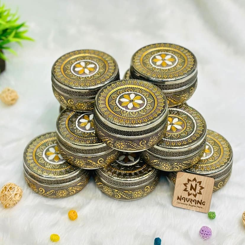 Meenakari Steel Box, Decorative Steel Container, Poori Dabba For Return Gift Box Pack Of 12 view 2