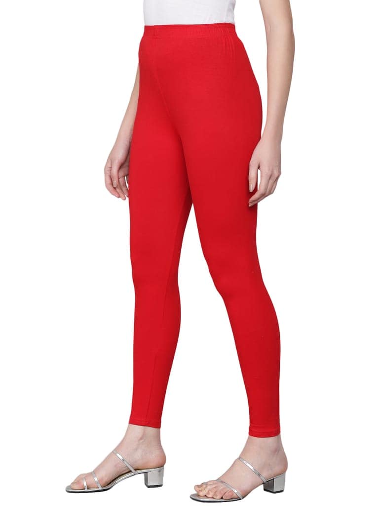 SOFT COLORS Women's Skinny Fit Ethnic Wear Ankle Length Leggings (Red) view 3