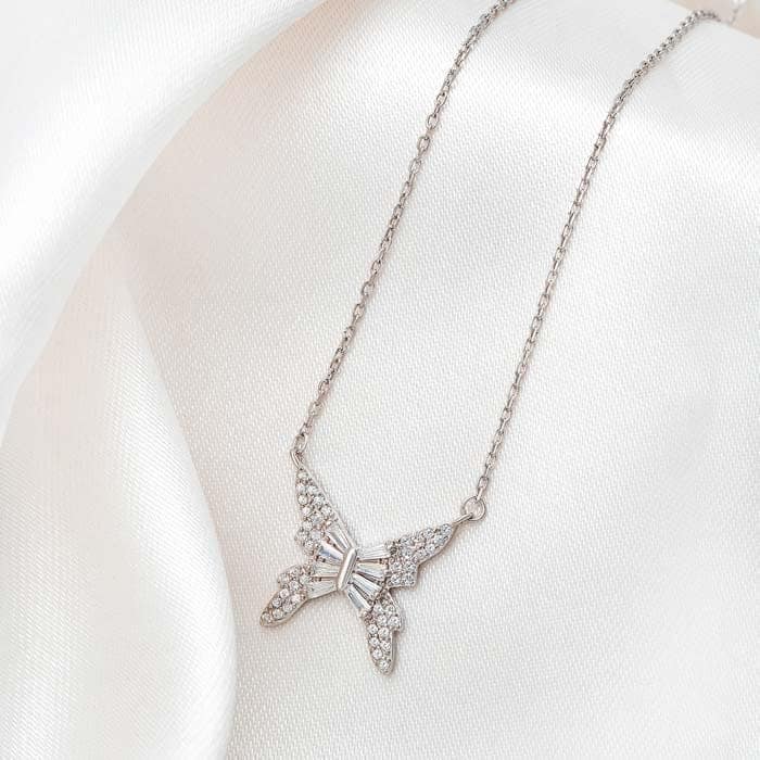 Silver Butterfly Charm Necklace view 3