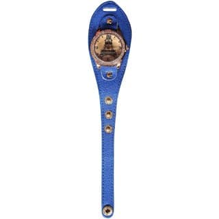 Women Blue braslate Fitting Diamond Gloden Dial Brown Belt Girls And Ladies Watches
