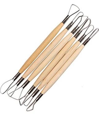 SHB 6PCS Wood Handle Wax Pottery Clay Sculpture Carving Tool DIY Craft Set Great, Clay Tool Set, Art Wood & Metal Ribbon Cutting Tool 6 Piece Sets Used for Clay, Ceramic and Crafts