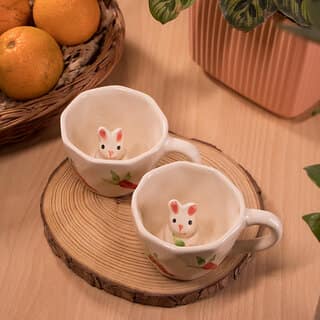Ceramic Rabbit Coffee Cup Pack of 2 - Cute Animal Themed Mug