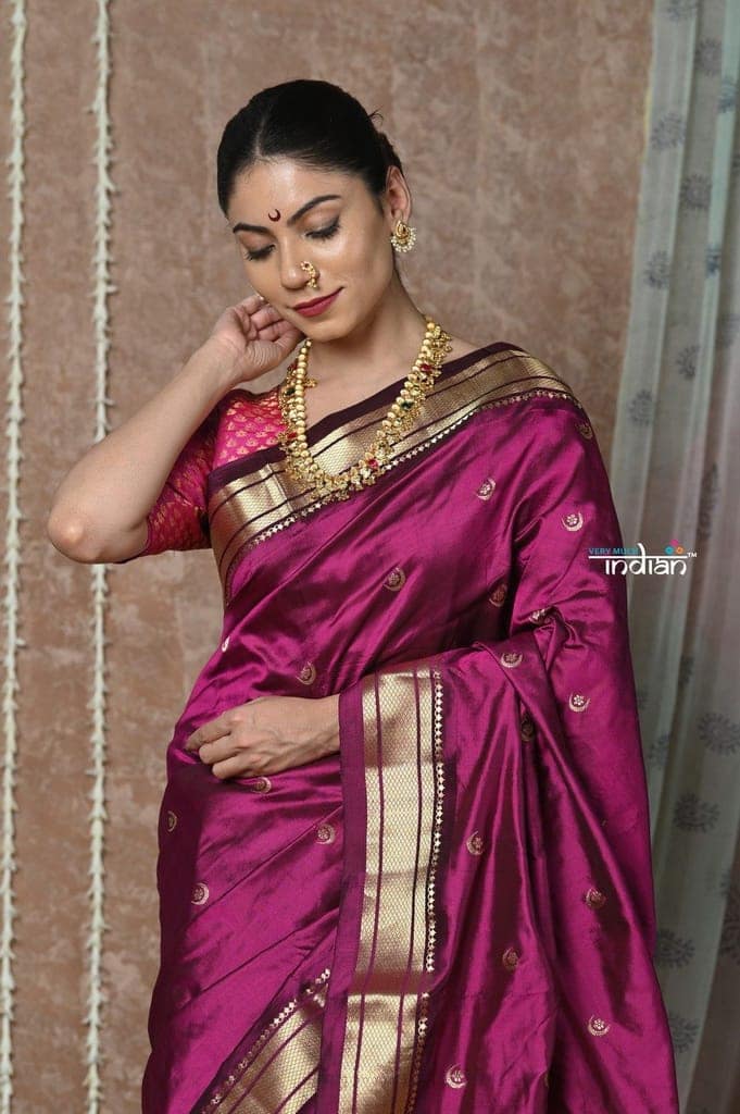 Tyohaar ~ Chandrakor: Handloom Pure Silk Maharani Paithani Saree with Traditional Maharani Pallu ~ Rani Pink (By Government Certified Weavers) view 2