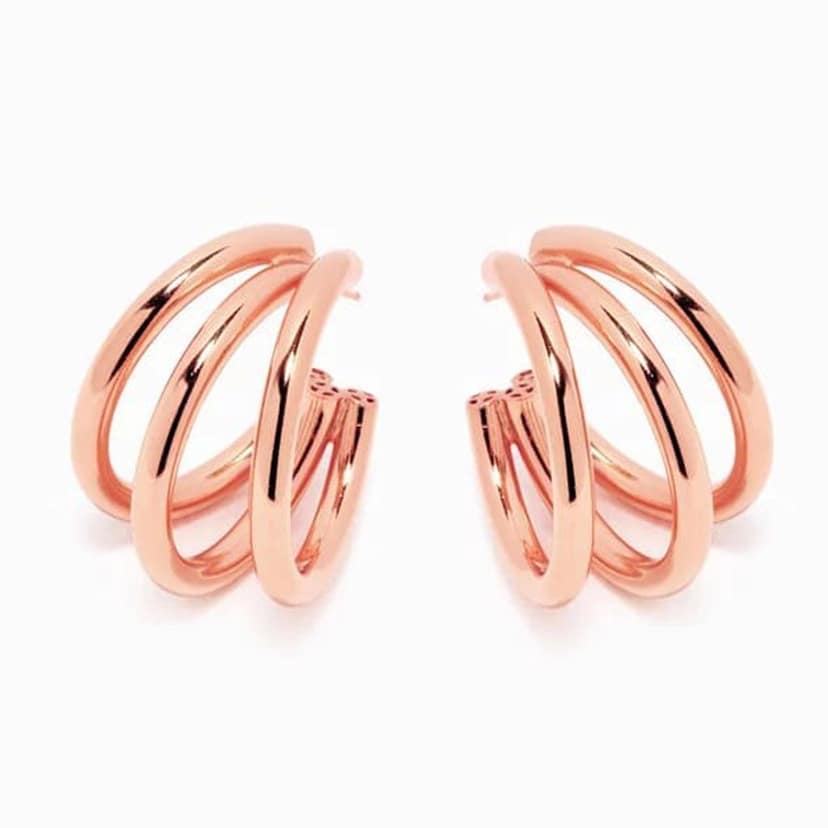 Vishu Store: Rose Gold & Silver Triple Layered Round Thick Tube Layered Hoop Earrings for Women & Girl ( Pack Of 2) view 6