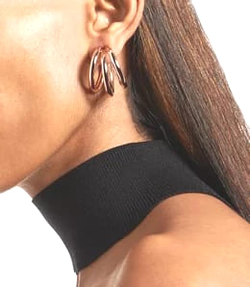 Vishu Store: Rose Gold & Silver Triple Layered Round Thick Tube Layered Hoop Earrings for Women & Girl ( Pack Of 2) view 7