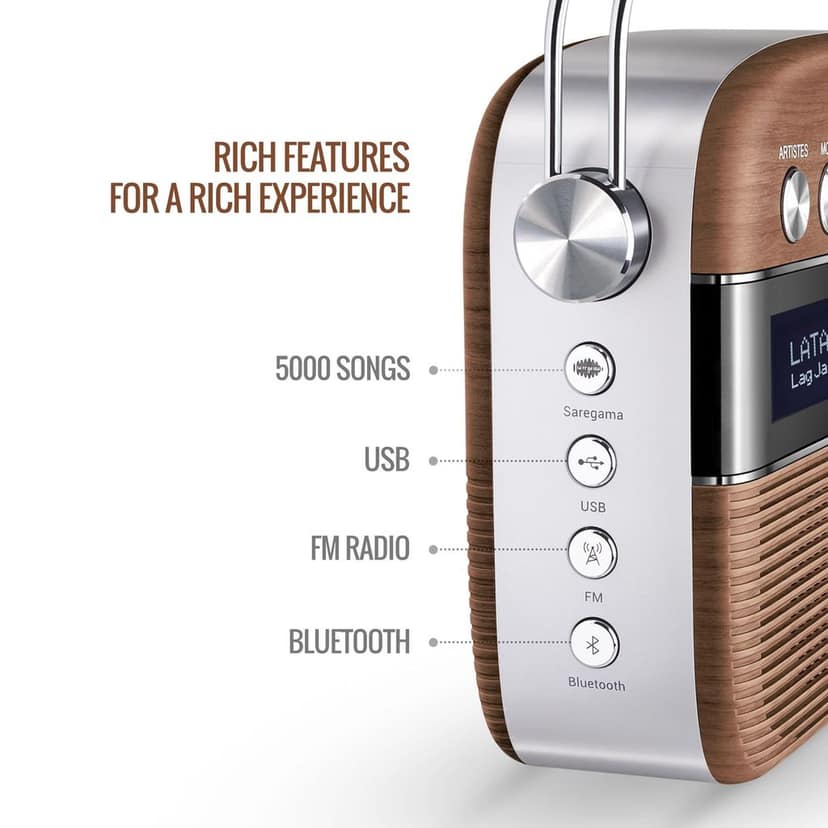 Saregama Carvaan Hindi - Portable Music Player with 5000 Preloaded Songs, FM/BT/AUX view 4
