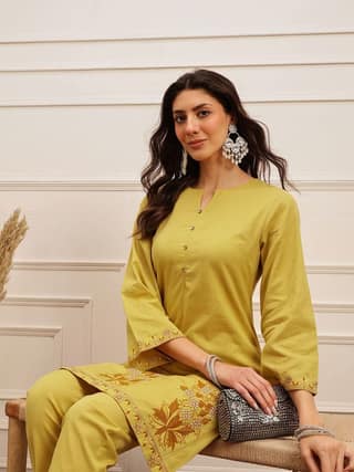 Mustard Embroidered Kurta Set
