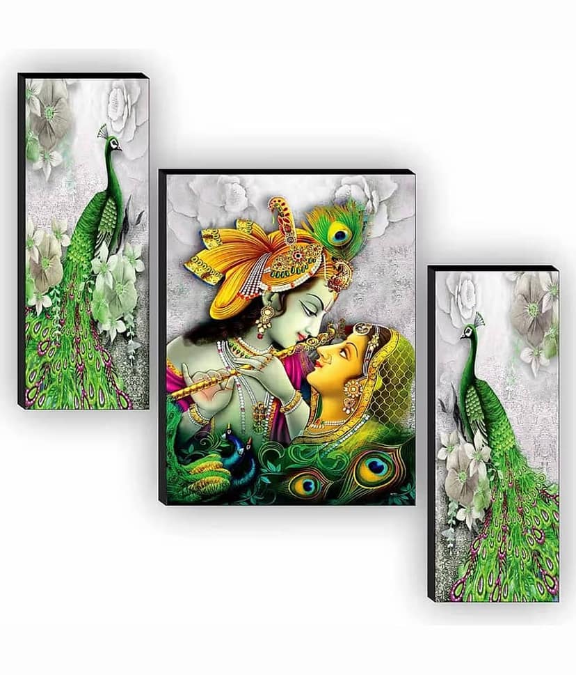 WALLArt Set Of 3 Radha Krishna Wall Paintings For Wall Décor Gift Items 12 x 18 inch