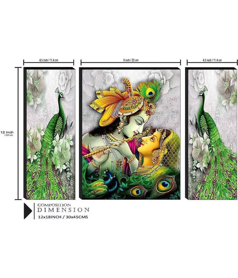 WALLArt Set Of 3 Radha Krishna Wall Paintings For Wall Décor Gift Items 12 x 18 inch view 2
