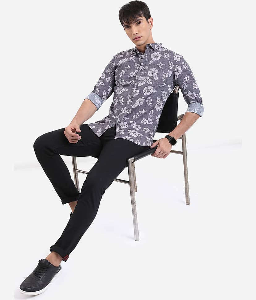 Ketch 100% Cotton Slim Fit Printed Full Sleeves Men's Casual Shirt - Grey ( Pack of 1 ) view 2