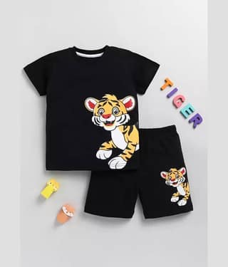 CUTEVIBE Pack of 1 Baby Boys Cotton Blend T-Shirt & Shorts ( Black )