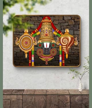 SAF Lord Venkateswara Balaji Wall Painting | Golden Frame Sparkle Laminated MDF Poster | Tirupati Balaji Temple Art for Home Temple Pooja Room | Hindu God Spiritual Wall Decor