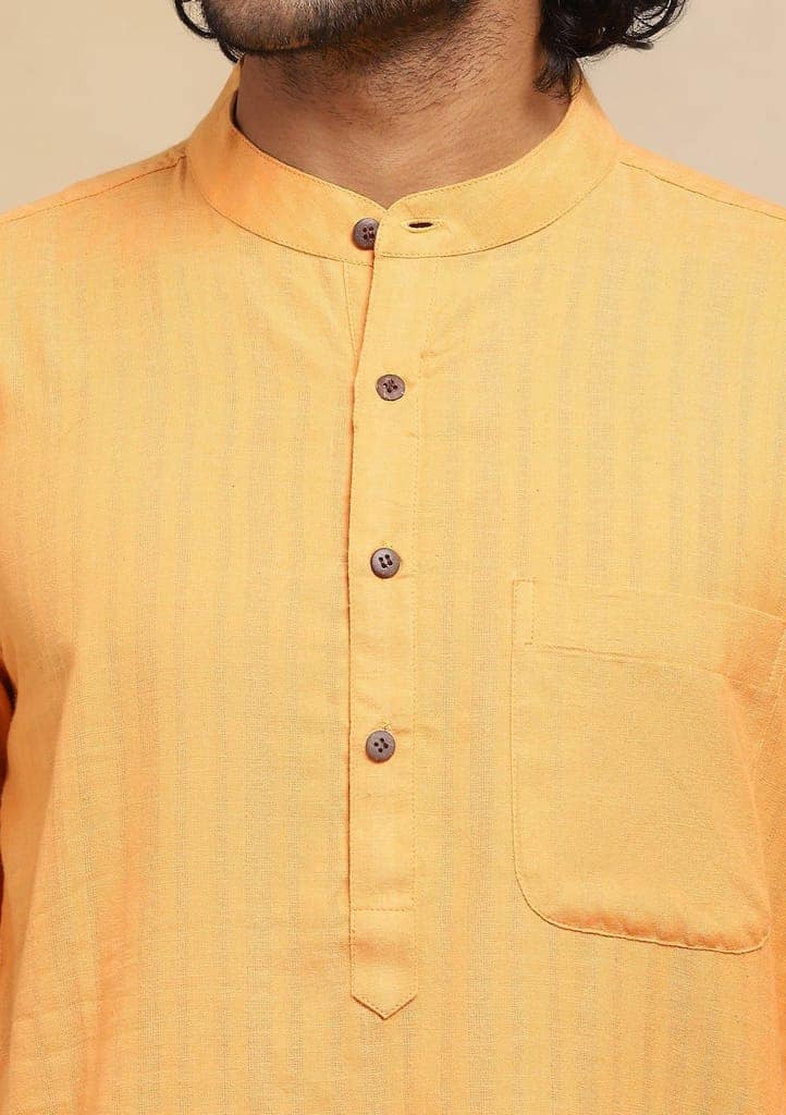 HOC Crafts Handloom Solid Men's Long Kurta - Mustard Yellow view 2