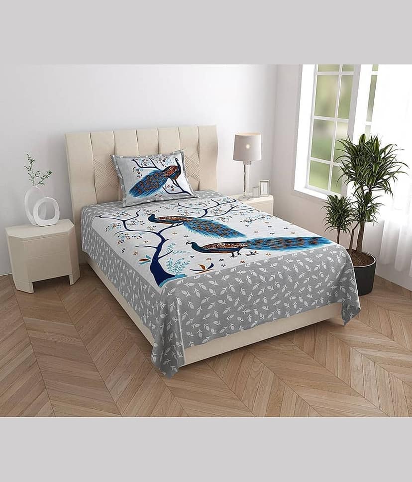 ABHACLOTHO Multicolor Cotton 1 Single Bedsheet with 1 Pillow Cover ( 215 cm x 150 cm )