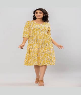 Flamboyant Women Cotton Printed Maxi ( Yellow )