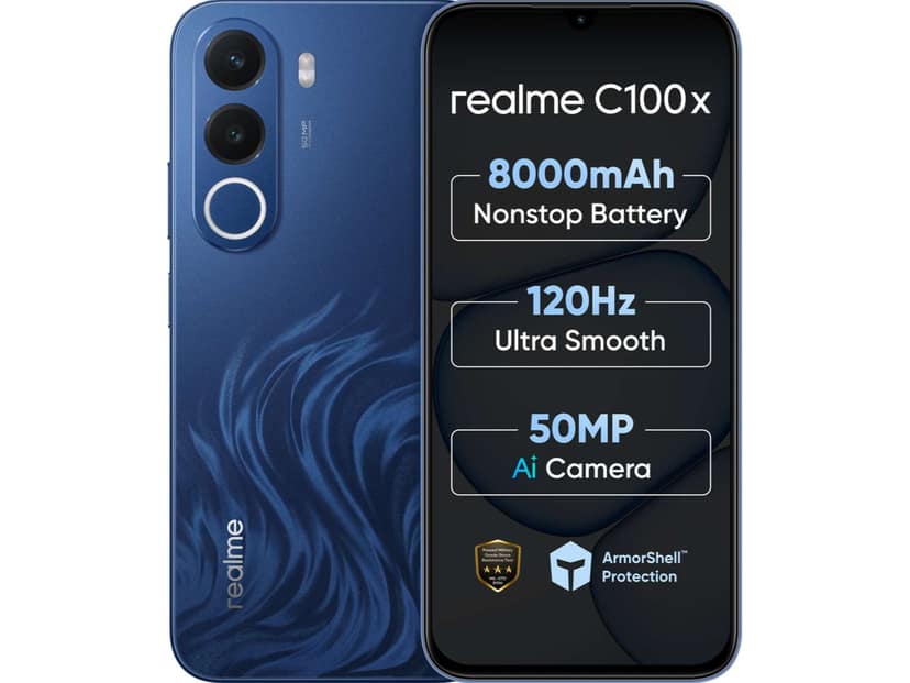 Realme C100X Smartphone, 4GB RAM, 64GB Storage - Deepblue Tides