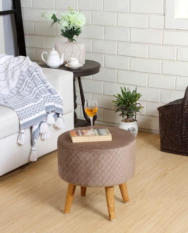 Shadowkart Ottoman Pouffes Sitting Mudda Puffy Stool for Living Room Dressing Table Pouf Round Footstool for Office Home Decor, Check Holland Velvet ,16x16x17 Inch