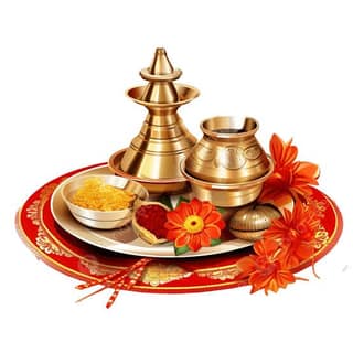Golden Decorative Pooja Thali Set - Traditional Religious Ceremony Essentials