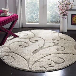 GALLERY HOME Silky Smooth Anti-Skid Shaggy Round Carpet with 2 inch Thickness (6 x 6 Round, Ivory Grey F2)