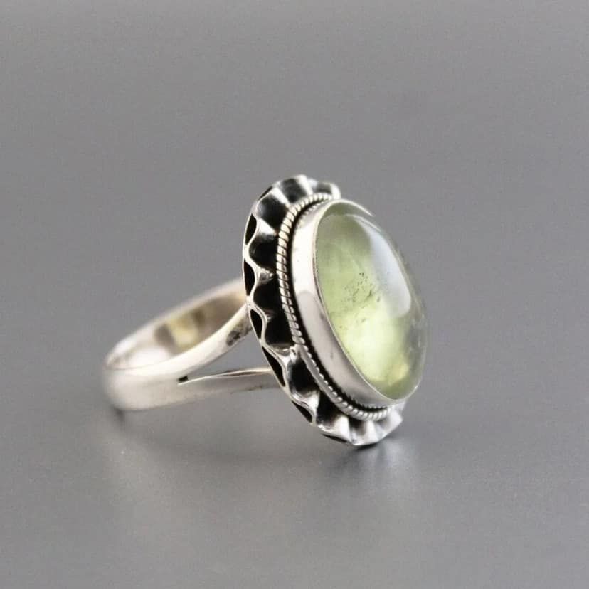 Prehnite Ring, 925 Sterling Silver Ring, Bohemian Ring, Oval Prehnite Gemstone Ring, Handmade Jewelry view 4