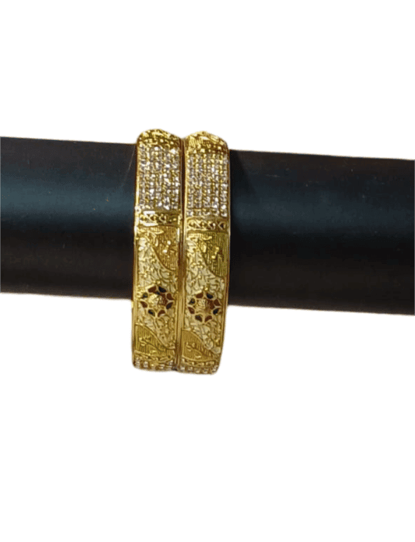 Gold Plated Bangle Set with Green Stones view 3