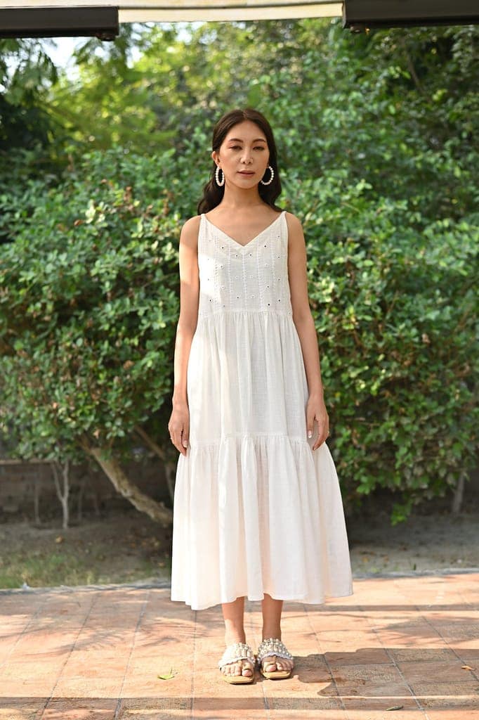 Jasmine Sindhi Hand Embroidered Cotton Strappy Dress view 7