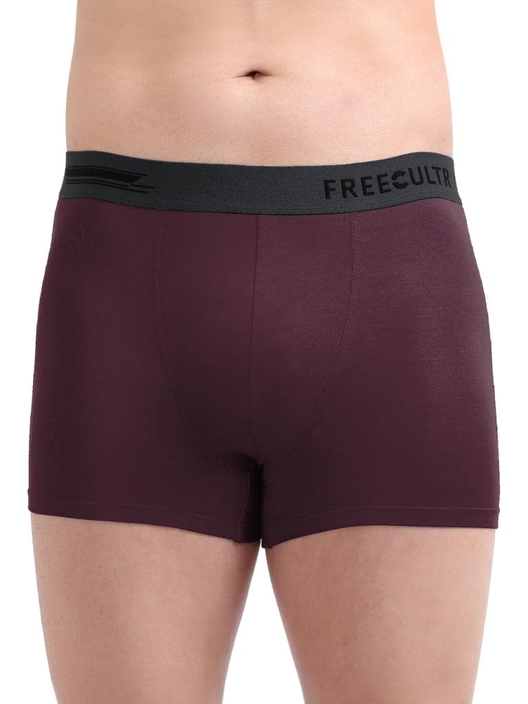 FREECULTR Men's Underwear Anti Bacterial Micromodal Airsoft Trunk - Non Itch No Chaffing Sweat Proof - Pack of 1-Sangria Wine