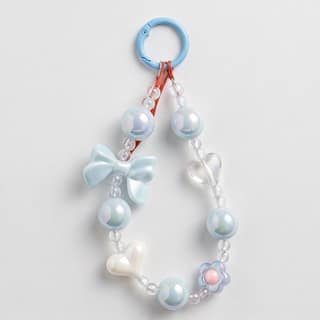 Pastel Blue Heart and Bow Beaded Phone Charm