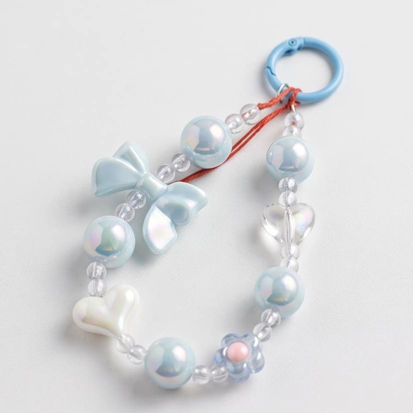 Pastel Blue Heart and Bow Beaded Phone Charm view 2